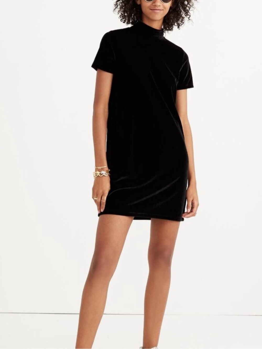 Madewell Mini Velvet Mock Neck Short Sleeve Dress